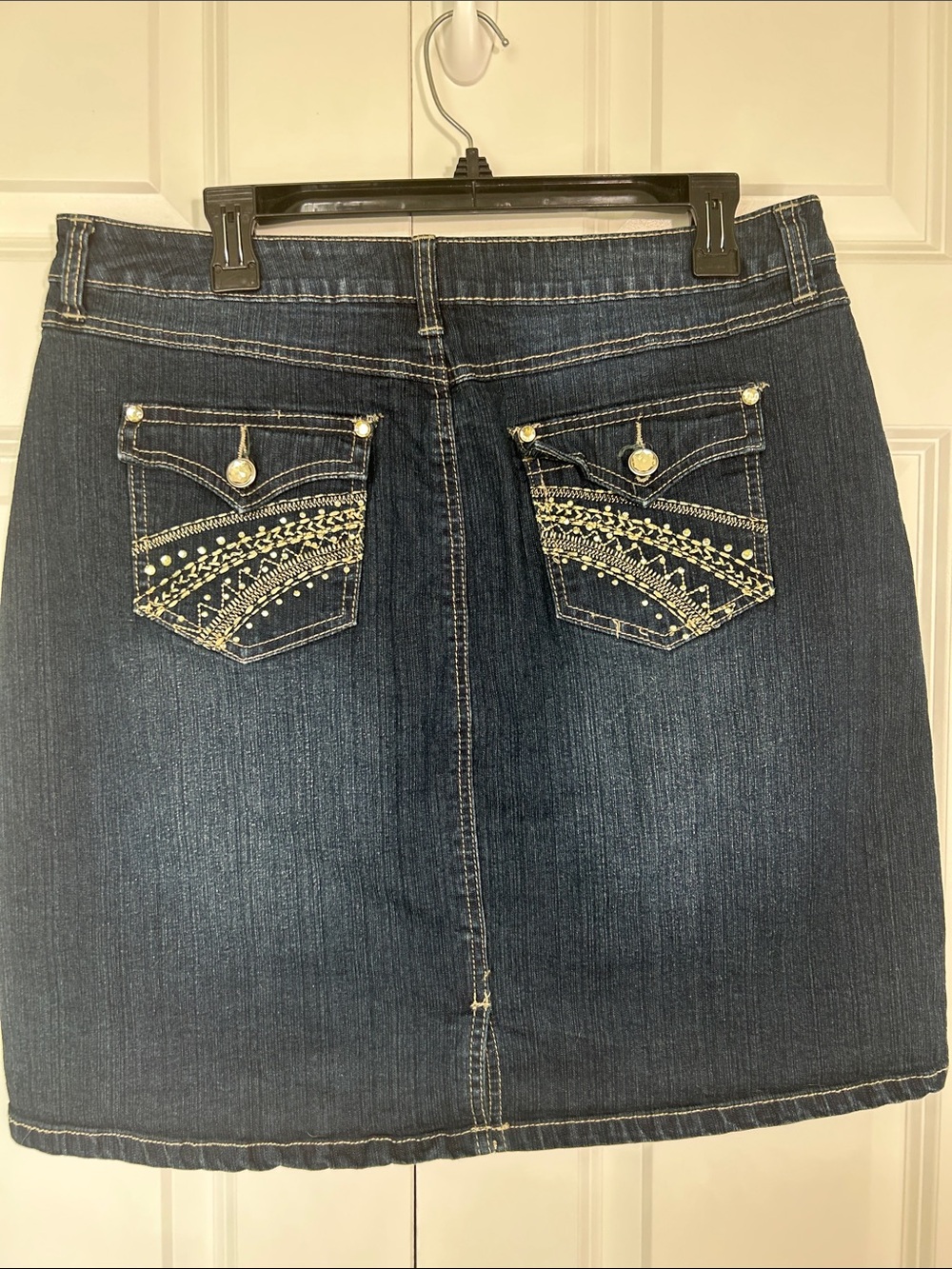 Roz & Ali Dark Blue Denim Midi Skirt